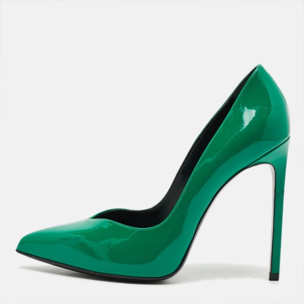 Saint Laurent Classic Janis Size 38 Green Patent Leather Platform Pumps